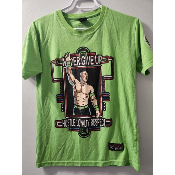 WWE Authentic Wear T-Shirt Green Small Never Give Up Pre-Owned - Picture 1 of 8